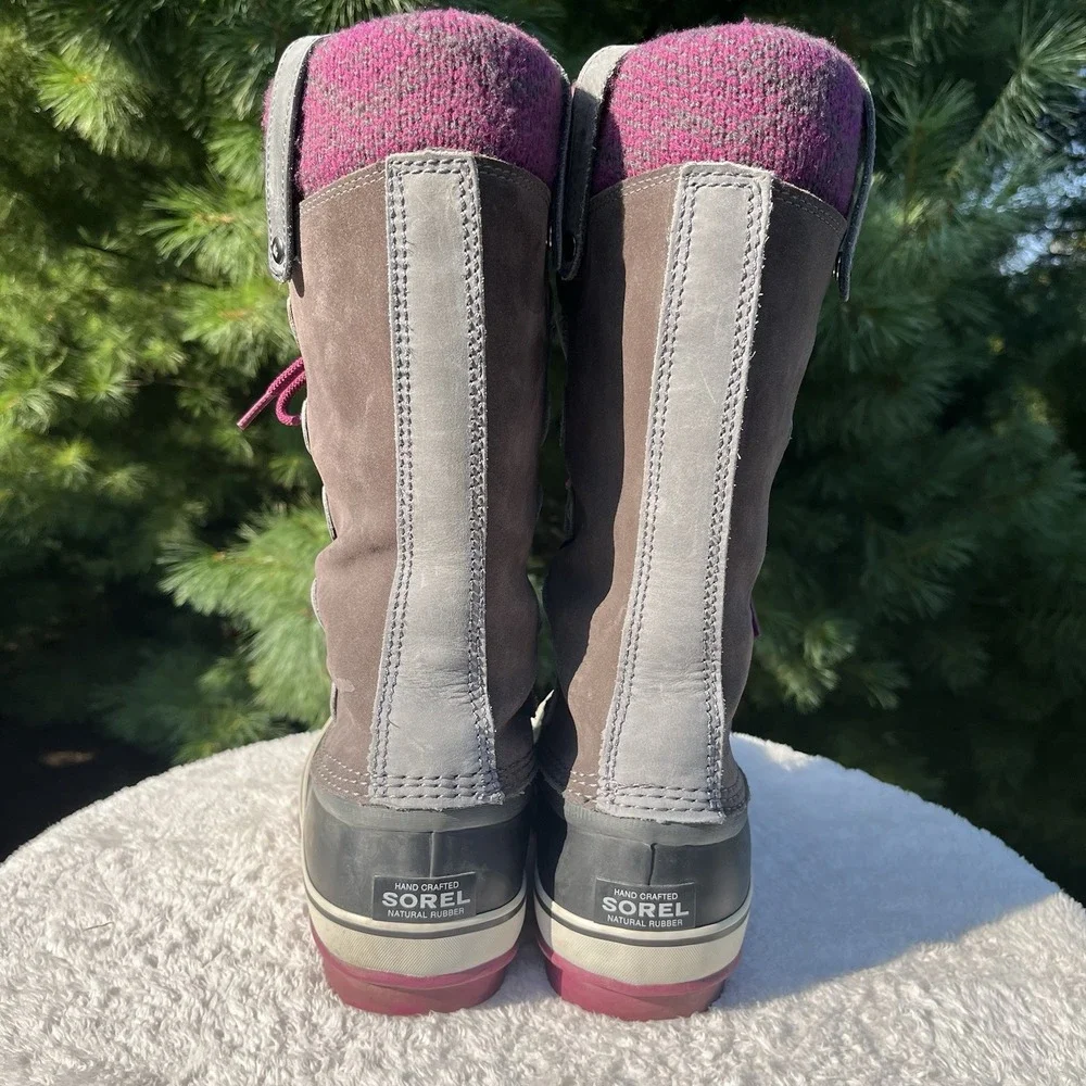 SOREL Joan of Arctic Knit Boots Womens 9.5 Winter Snow Waterproof Gray Purple